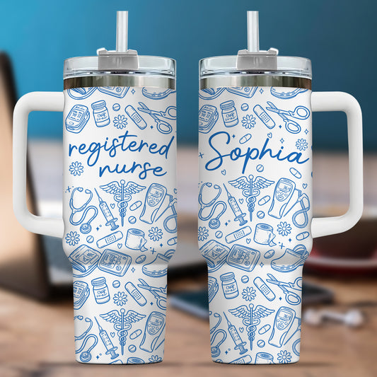 Personalized RN Registered Nurse 40oz Tumbler – Custom Stainless Steel Travel Cup, Nurse Graduation Gift, Appreciation Coffee Mug