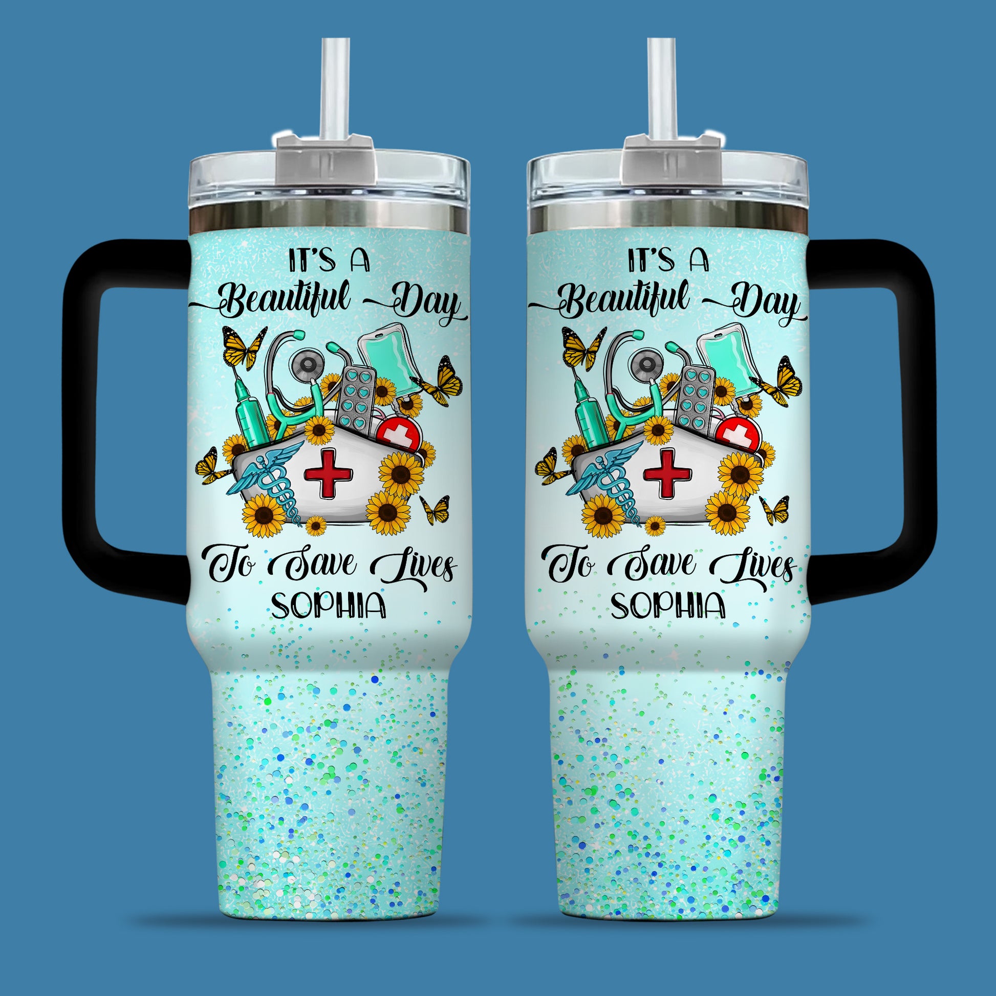 It’s a Beautiful Day to Save Lives 40oz Tumbler – Custom Nurse Gift, Personalized Stainless Steel Travel Cup, Reusable Coffee Mug