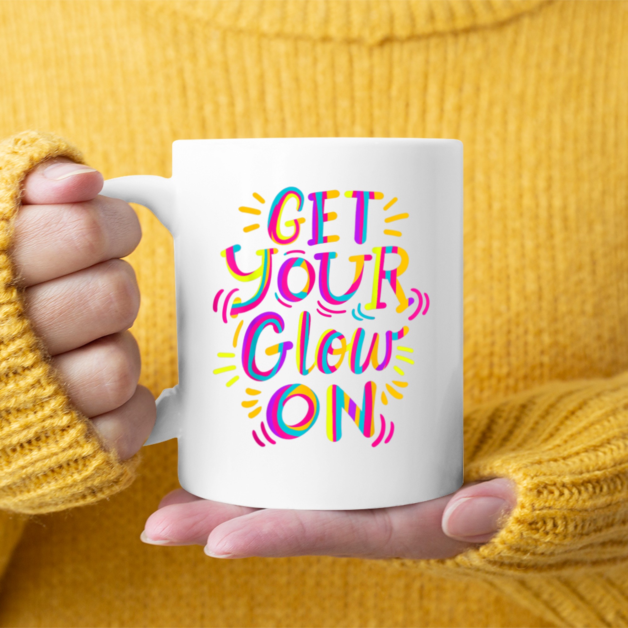 Get Your Glow On Let's Crazy Costume Birthday Glowing Retro 80s 90s Mug
